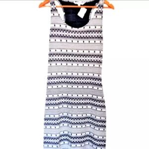 Jack black white striped pattern stretch open back maxi long tank dress L NWT